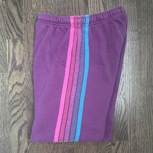 Aviator Nation Purple Joggers with Pink and Blue Stripes